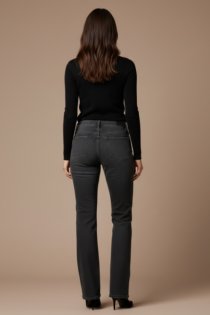 Pantalon Gris Jean Évasé Coupe Droite Femme - vue 2