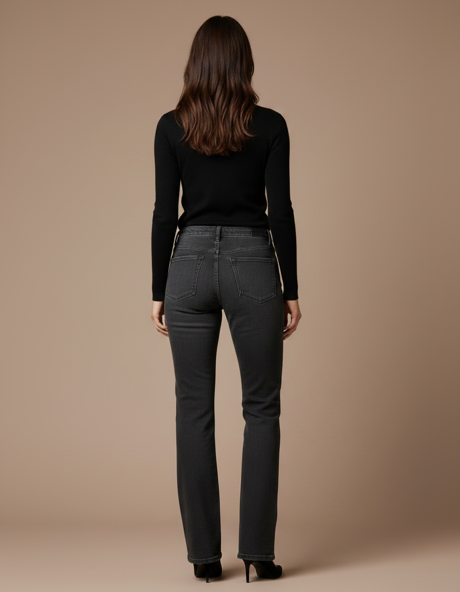Pantalon Gris Jean Évasé Coupe Droite Femme - vue 2