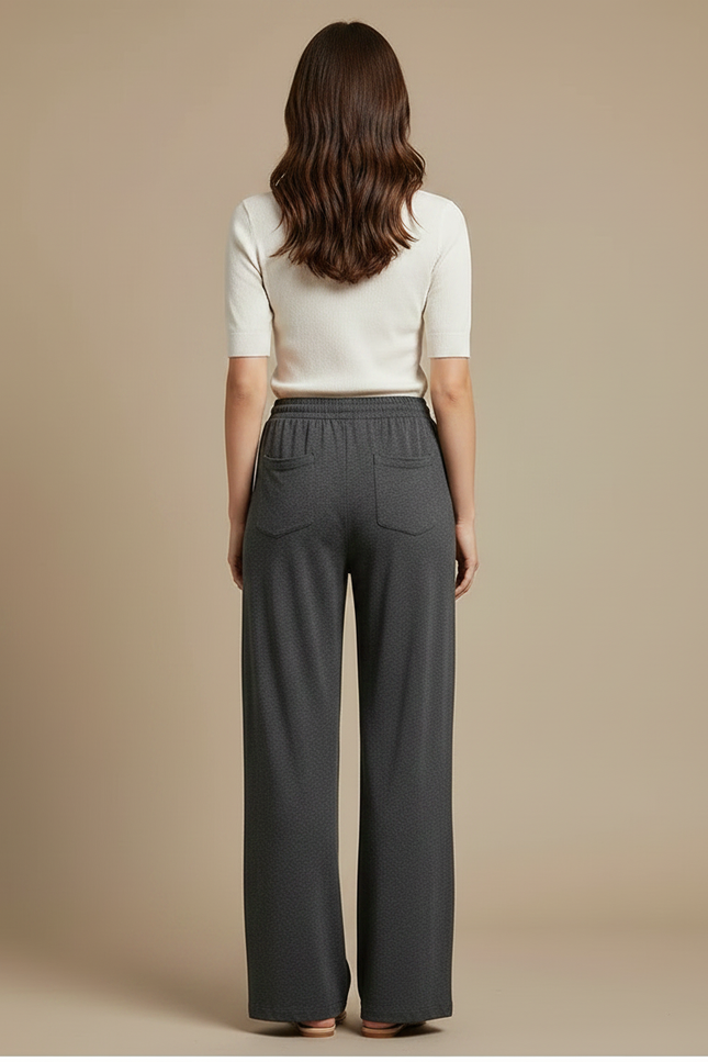 Pantalon Gris Ample Fluide Cordon Décontracté Femme - Viscose - vue 2