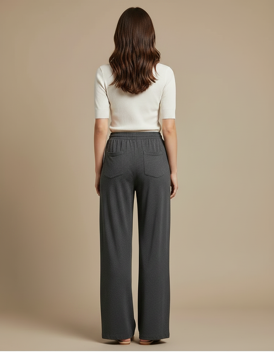 Pantalon Gris Ample Fluide Cordon Décontracté Femme - Viscose - vue 2