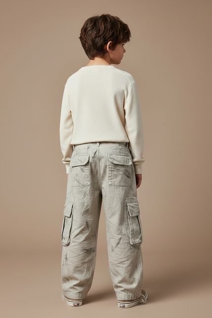 Pantalon Gris Cargo Ample Délavé Enfant Décontracté - Toile - vue 2