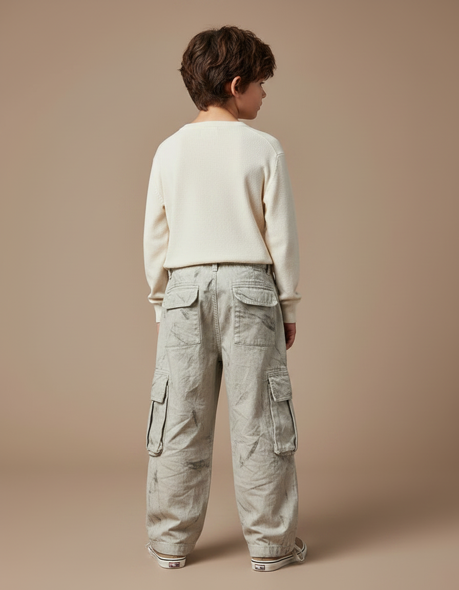 Pantalon Gris Cargo Ample Délavé Enfant Décontracté - Toile - vue 2