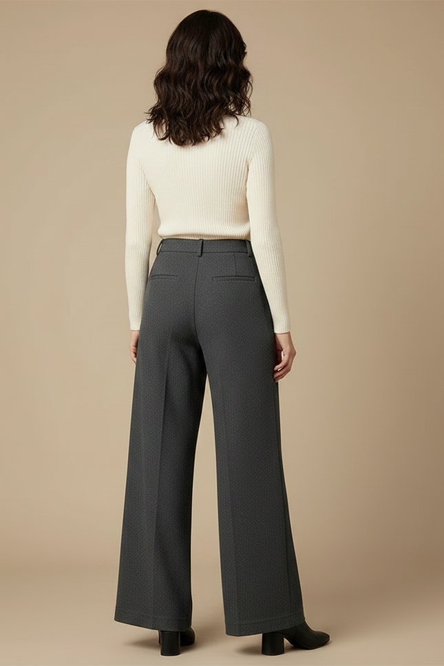 Pantalon Gris Ample Taille Haute Fluide Élégant - Laine - vue 2