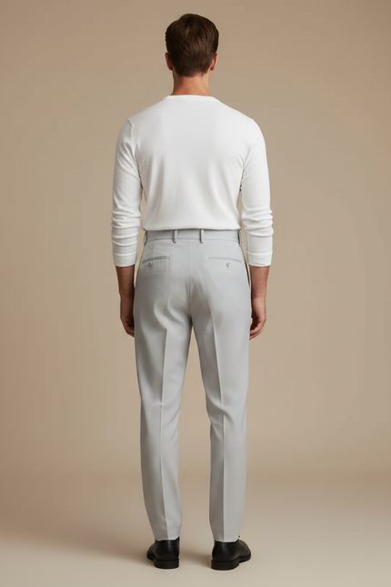 Pantalon Gris Homme Plissé Taille Haute Élégant - Gabardine - vue 2