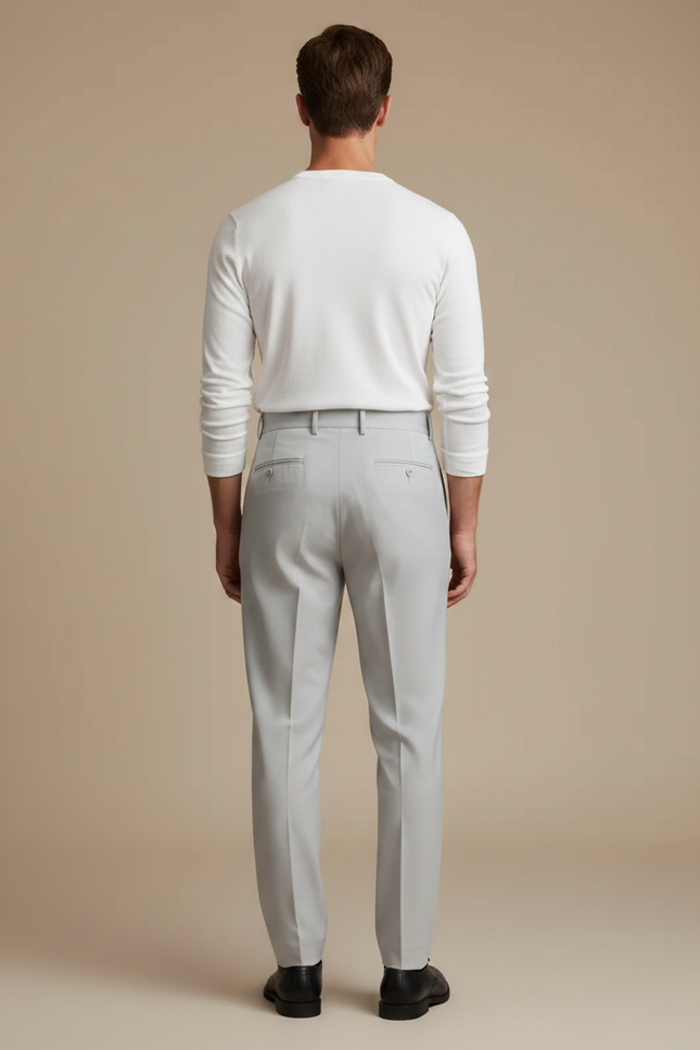 Pantalon Gris Homme Plissé Taille Haute Élégant - Gabardine - vue 2