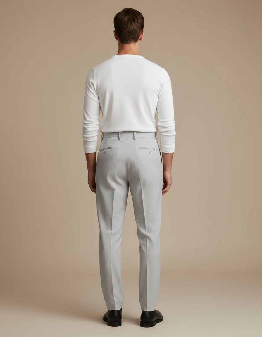 Pantalon Gris Homme Plissé Taille Haute Élégant - Gabardine - vue 2