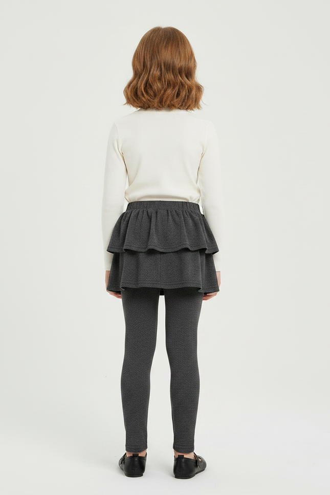 Pantalon Gris Jupe-Legging Fille Coton Confortable - Molleton - vue 2