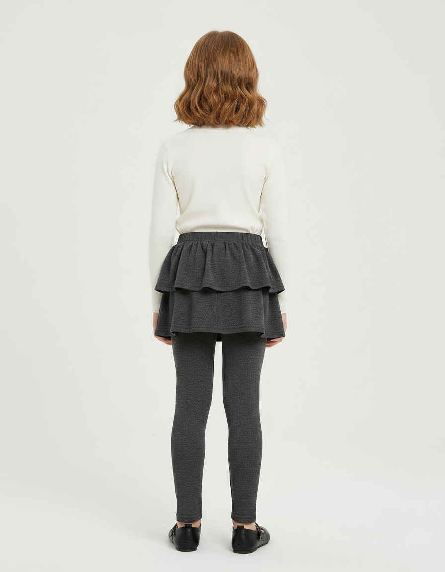 Pantalon Gris Jupe-Legging Fille Coton Confortable - Molleton - vue 2