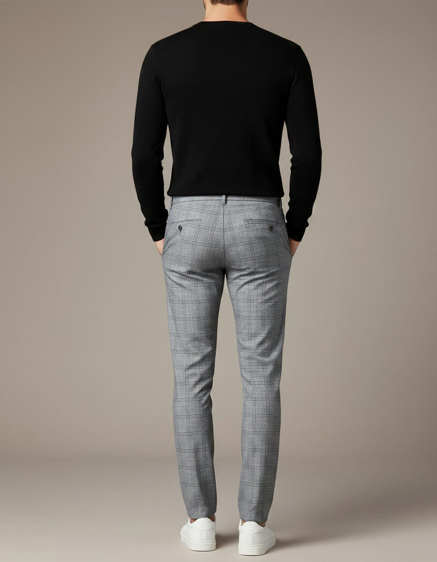 Pantalon Gris Prince De Galles Homme - Laine - vue 2
