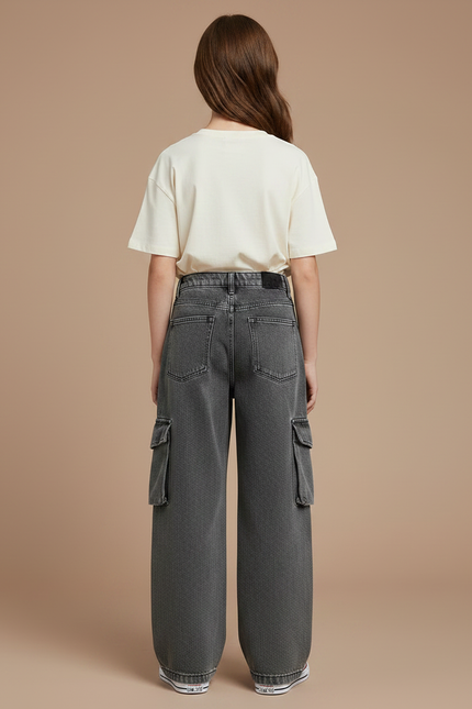 Pantalon Gris Cargo Délavé Ample Enfant Denim - Jean - vue 2