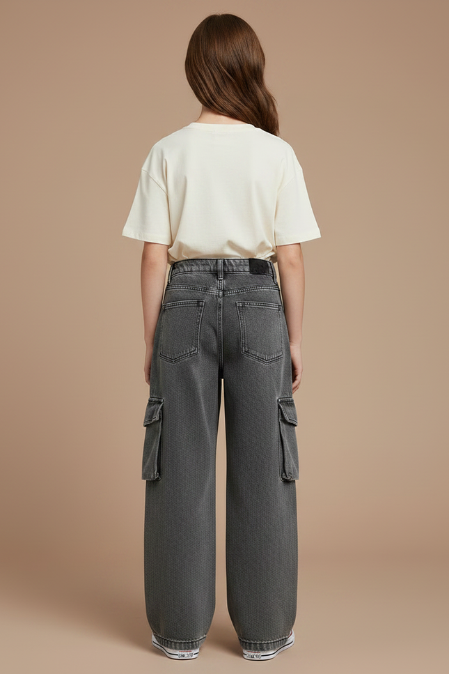 Pantalon Gris Cargo Délavé Ample Enfant Denim - Jean - vue 2