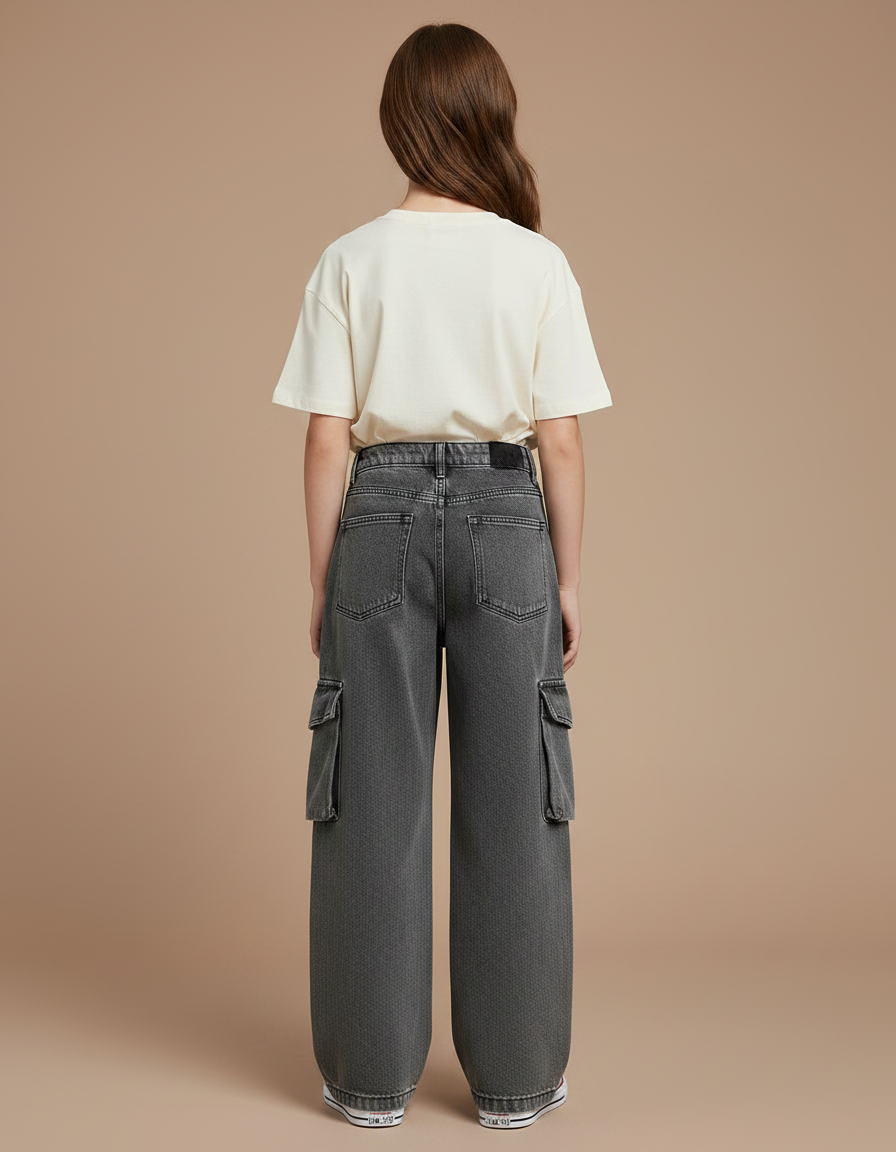 Pantalon Gris Cargo Délavé Ample Enfant Denim - Jean - vue 2