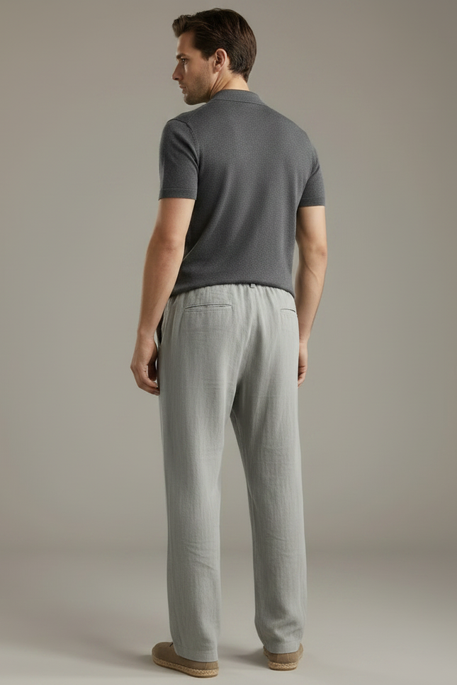 Pantalon En Lin Gris Clair - vue 2