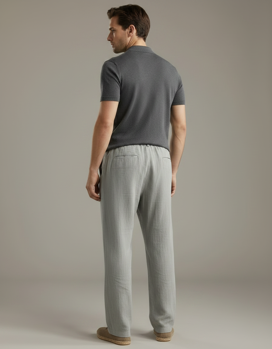 Pantalon En Lin Gris Clair - vue 2