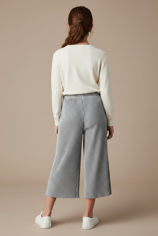Pantalon Gris Plissé Fluide Cordon Fille - Polyester - vue 2