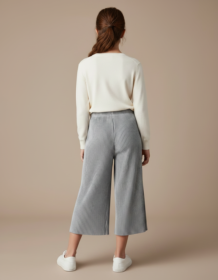 Pantalon Gris Plissé Fluide Cordon Fille - Polyester - vue 2