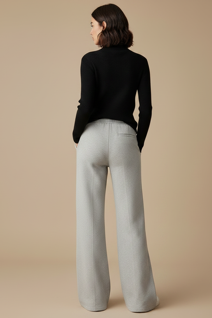 Pantalon Gris Évasé Taille Haute Décontracté Femme - Molleton - vue 2