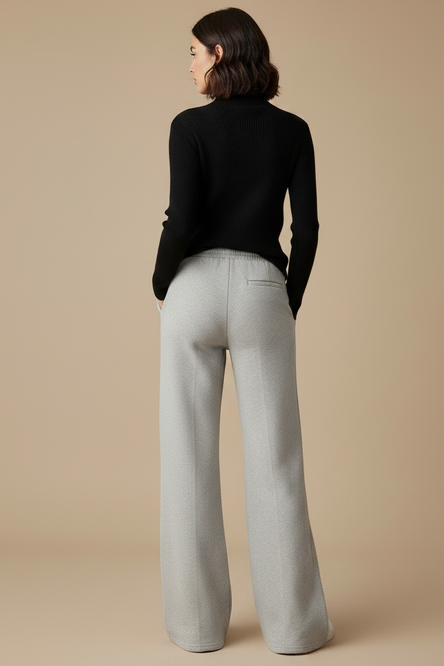 Pantalon Gris Évasé Taille Haute Décontracté Femme - Molleton - vue 2