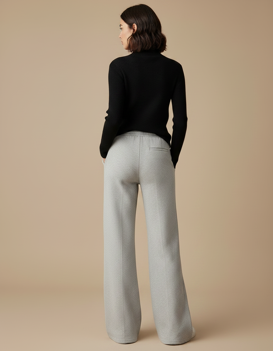 Pantalon Gris Évasé Taille Haute Décontracté Femme - Molleton - vue 2