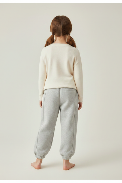 Pantalon Gris Molletonné Ample Décontracté Patte Chat - vue 2
