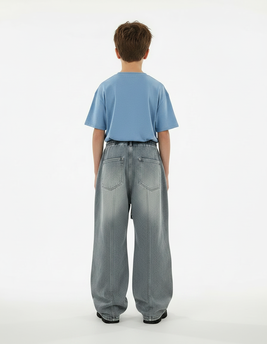 Pantalon Gris Denim Ample Décontracté Urbain Enfant - Jean - vue 2