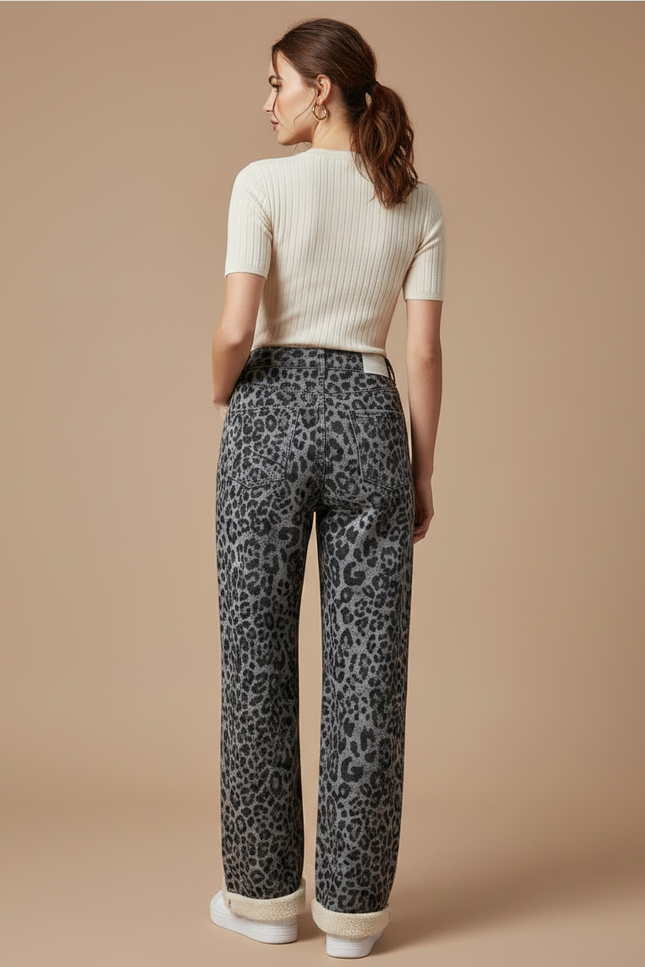 Pantalon Gris Léopard Doublé Polaire Large Confortable - Molleton - vue 2