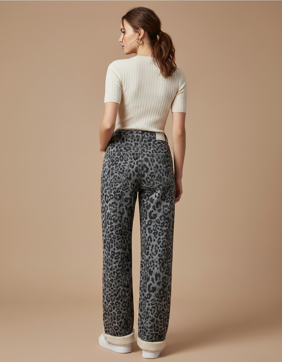 Pantalon Gris Léopard Doublé Polaire Large Confortable - Molleton - vue 2