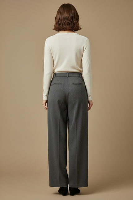 Pantalon Gris Ample Plissé Fluide Élégant Femme - Gabardine - vue 2