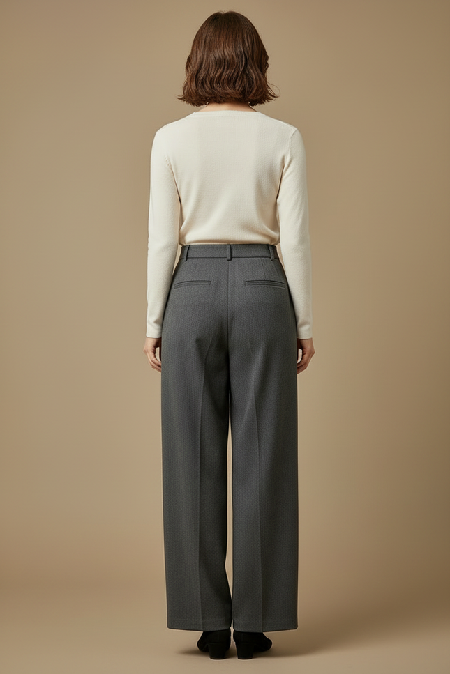 Pantalon Gris Ample Plissé Fluide Élégant Femme - Gabardine - vue 2