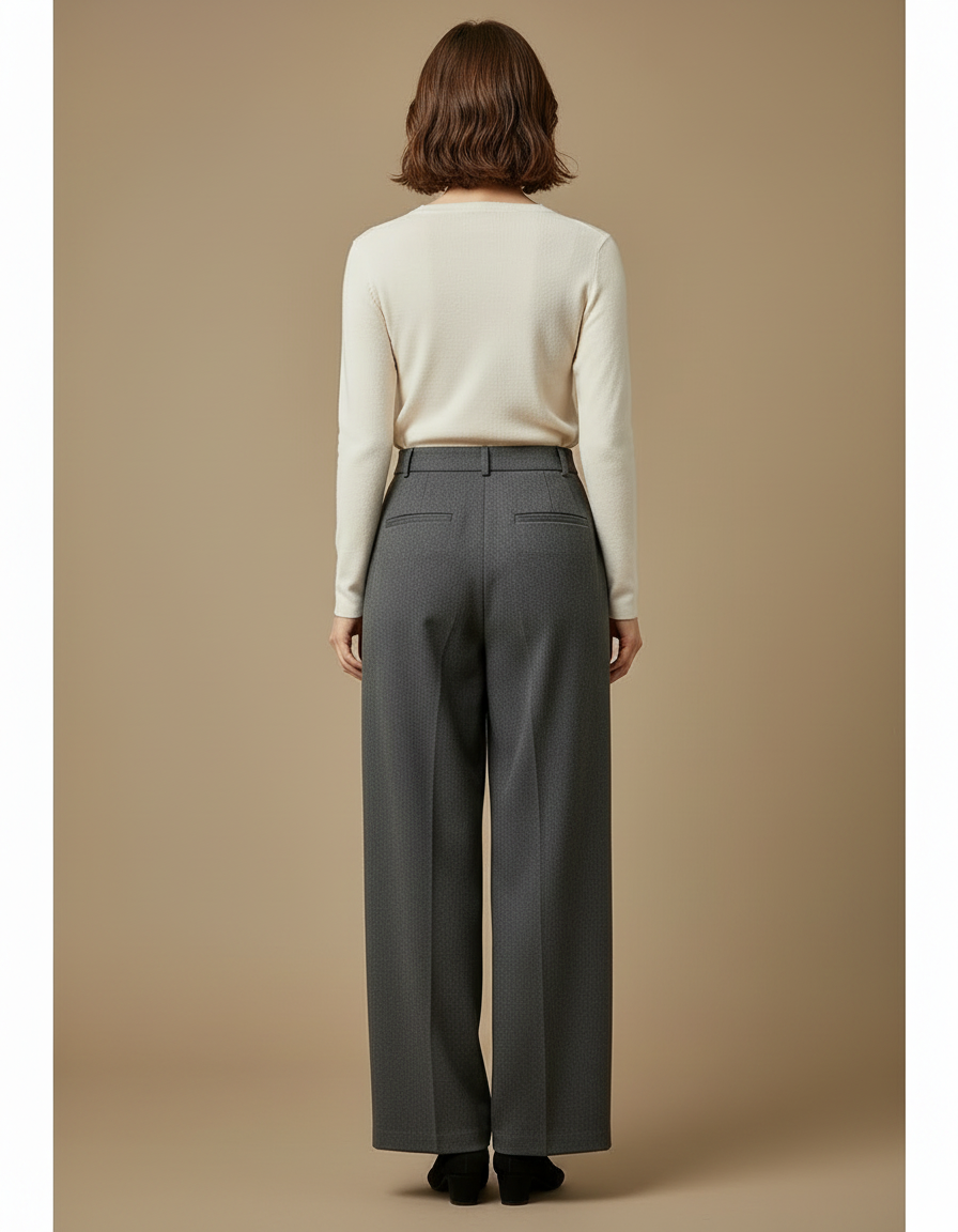 Pantalon Gris Ample Plissé Fluide Élégant Femme - Gabardine - vue 2