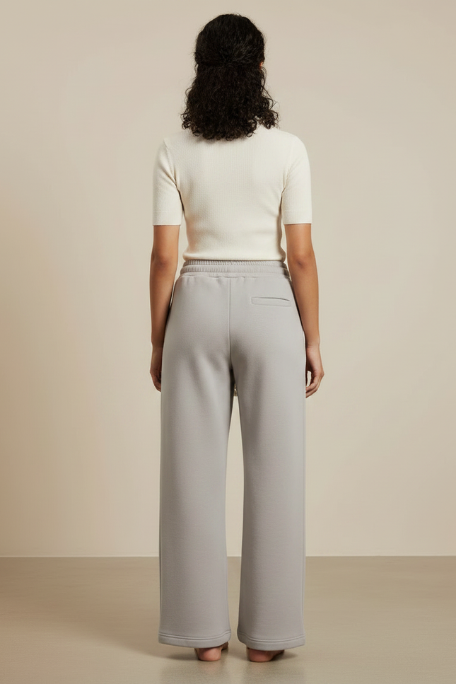 Pantalon Gris Ample Décontracté Molletonné Cordon Brodé Femme - vue 2