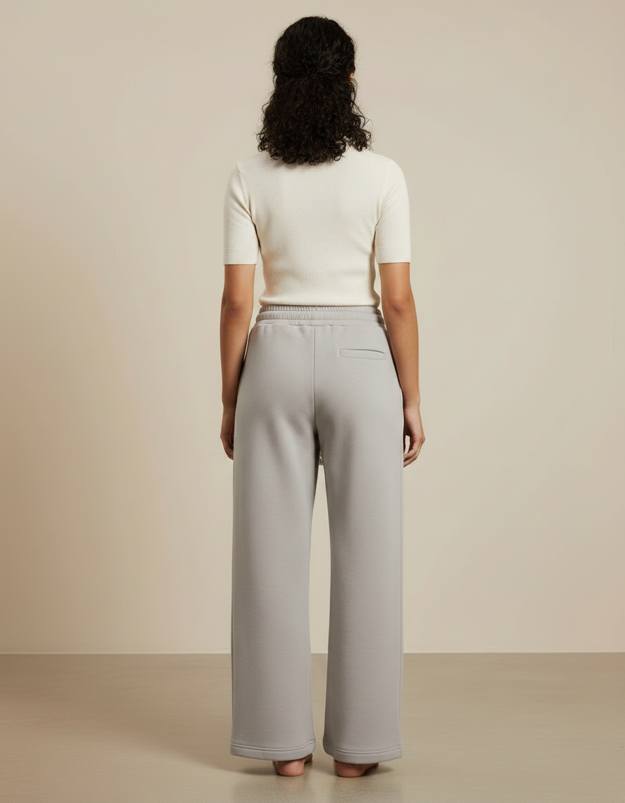 Pantalon Gris Ample Décontracté Molletonné Cordon Brodé Femme - vue 2