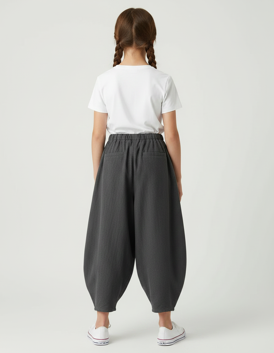 Pantalon Gris Ample Coton Fluide Fille - vue 2