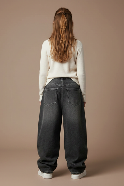 Pantalon Gris Baggy Denim Large Décontracté Ample - Jean - vue 2