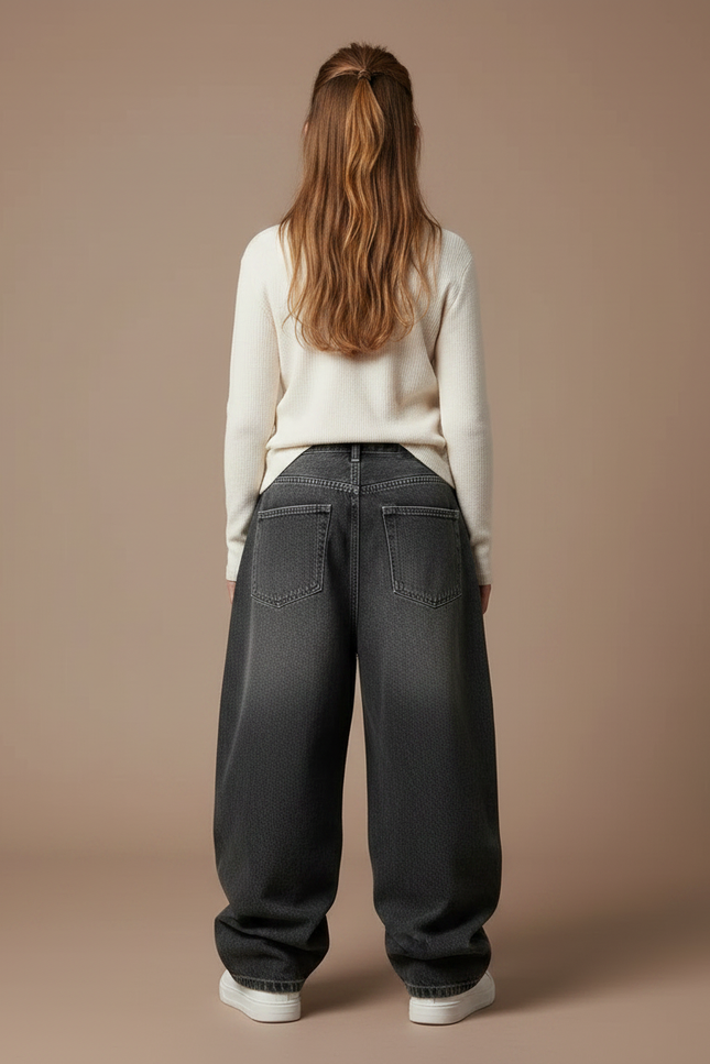 Pantalon Gris Baggy Denim Large Décontracté Ample - Jean - vue 2