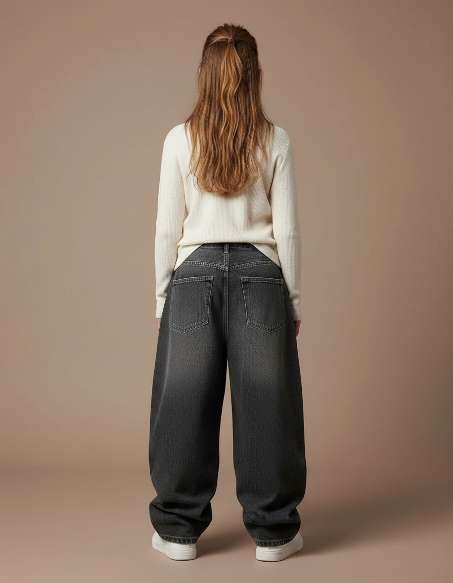 Pantalon Gris Baggy Denim Large Décontracté Ample - Jean - vue 2