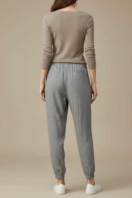 Pantalon Gris Fluide Confortable Coton Lin Froissé - vue 2