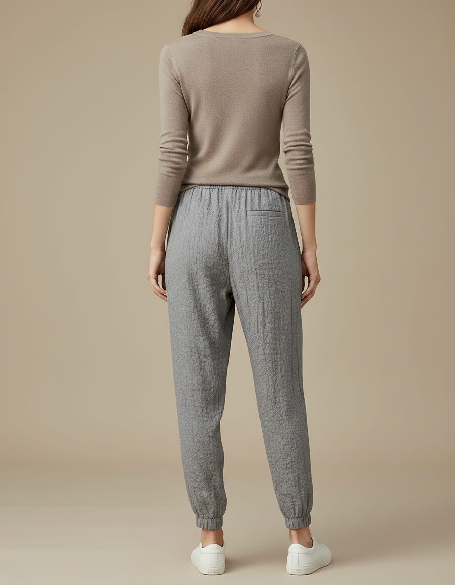 Pantalon Gris Fluide Confortable Coton Lin Froissé - vue 2
