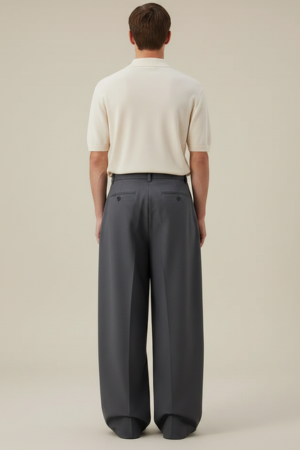Pantalon Gris Ample Plissé Décontracté Homme - Gabardine - vue 2