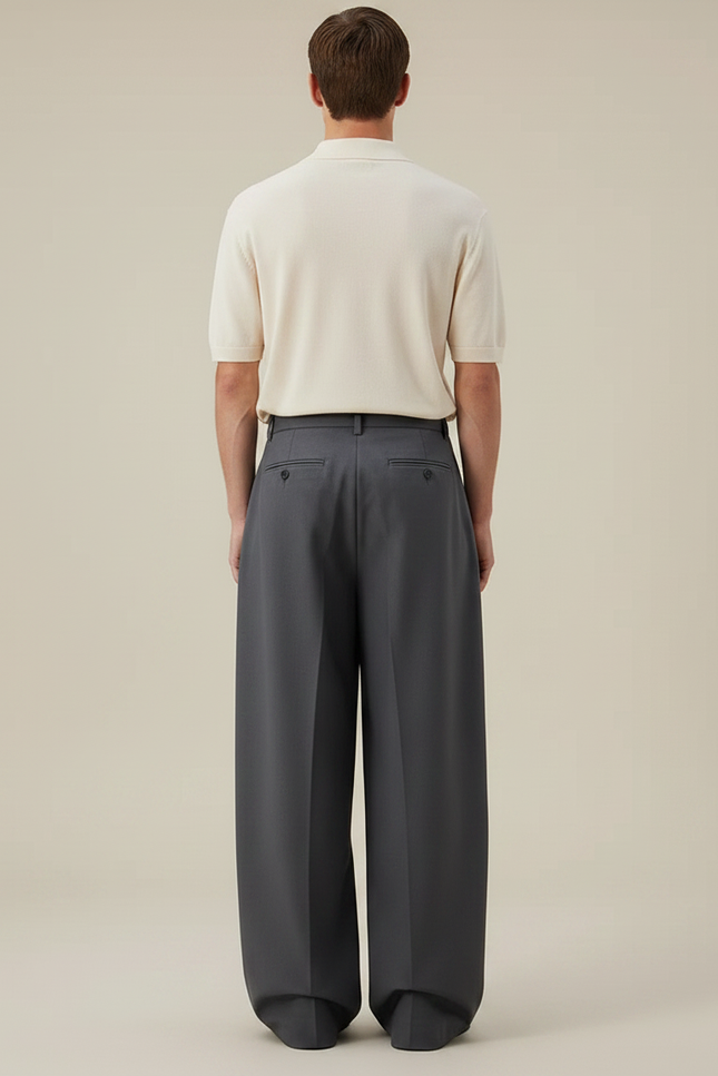 Pantalon Gris Ample Plissé Décontracté Homme - Gabardine - vue 2