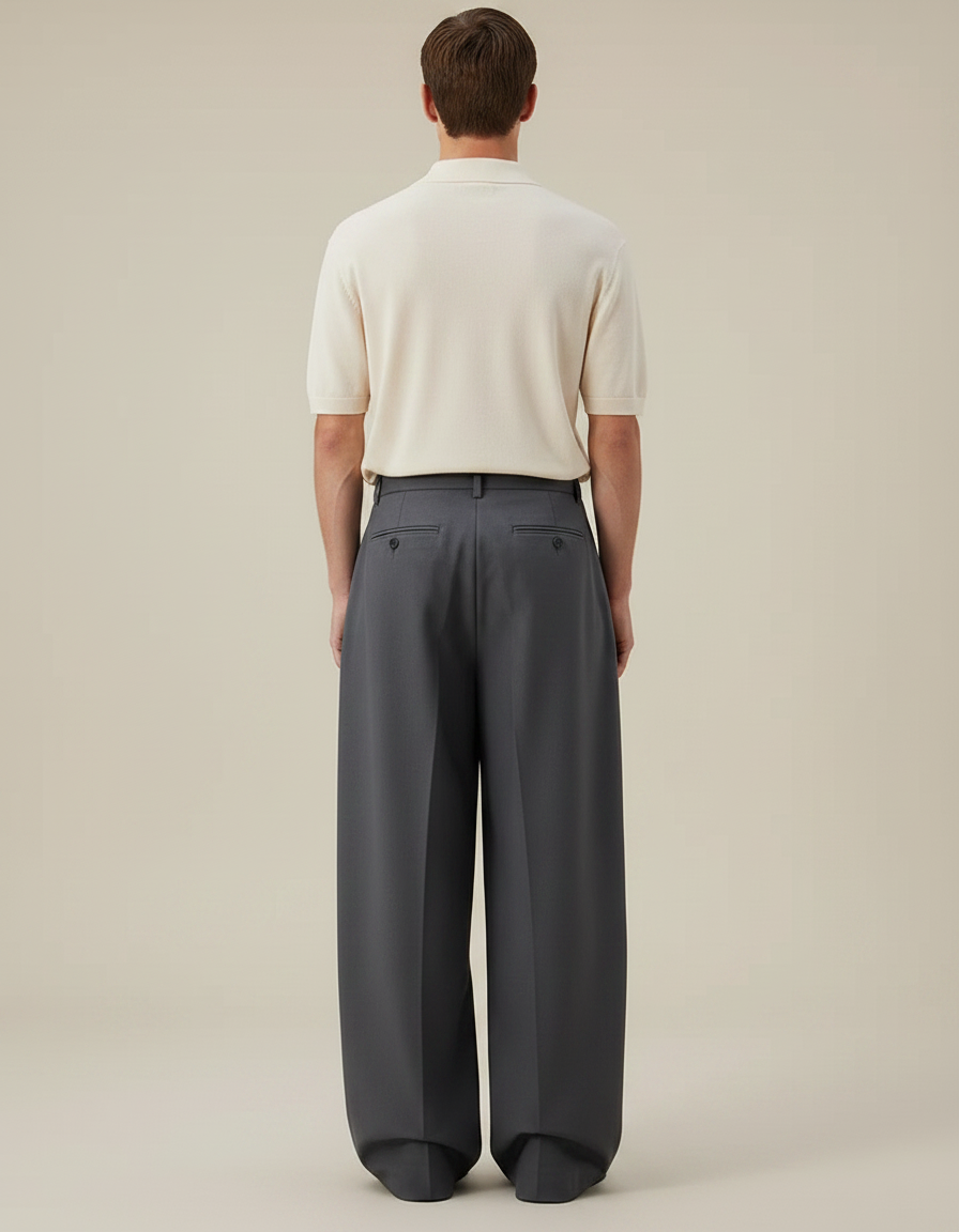 Pantalon Gris Ample Plissé Décontracté Homme - Gabardine - vue 2