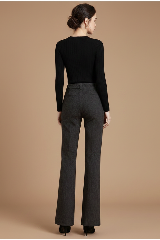 Pantalon Gris Évasé Laine Taille Haute Femme - vue 2