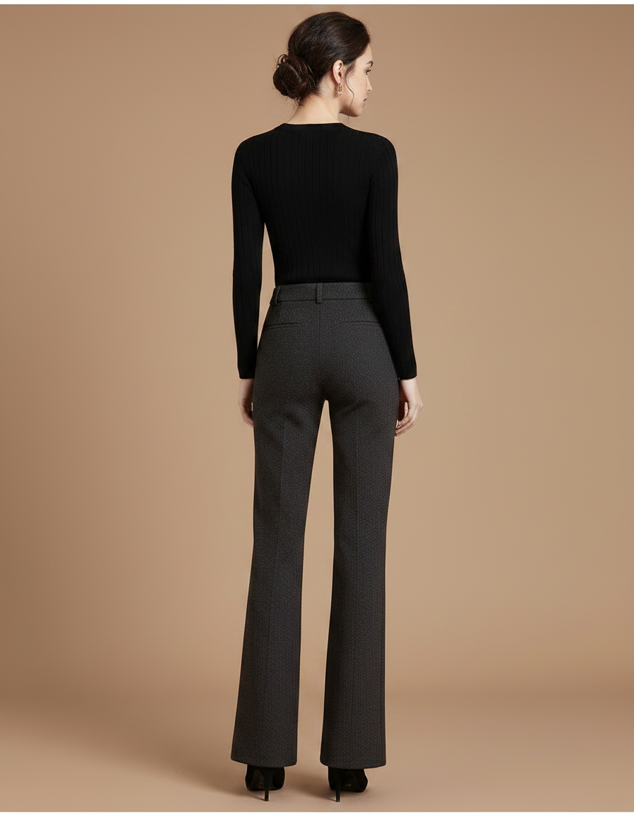 Pantalon Gris Évasé Laine Taille Haute Femme - vue 2