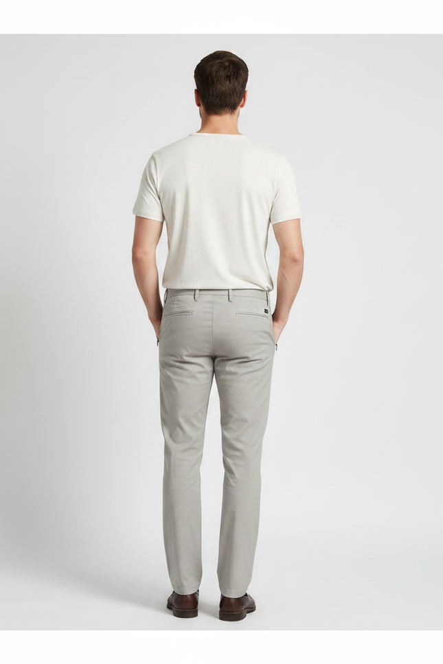 Pantalon Gris Coton Stretch Coupe Droite Décontracté - vue 2