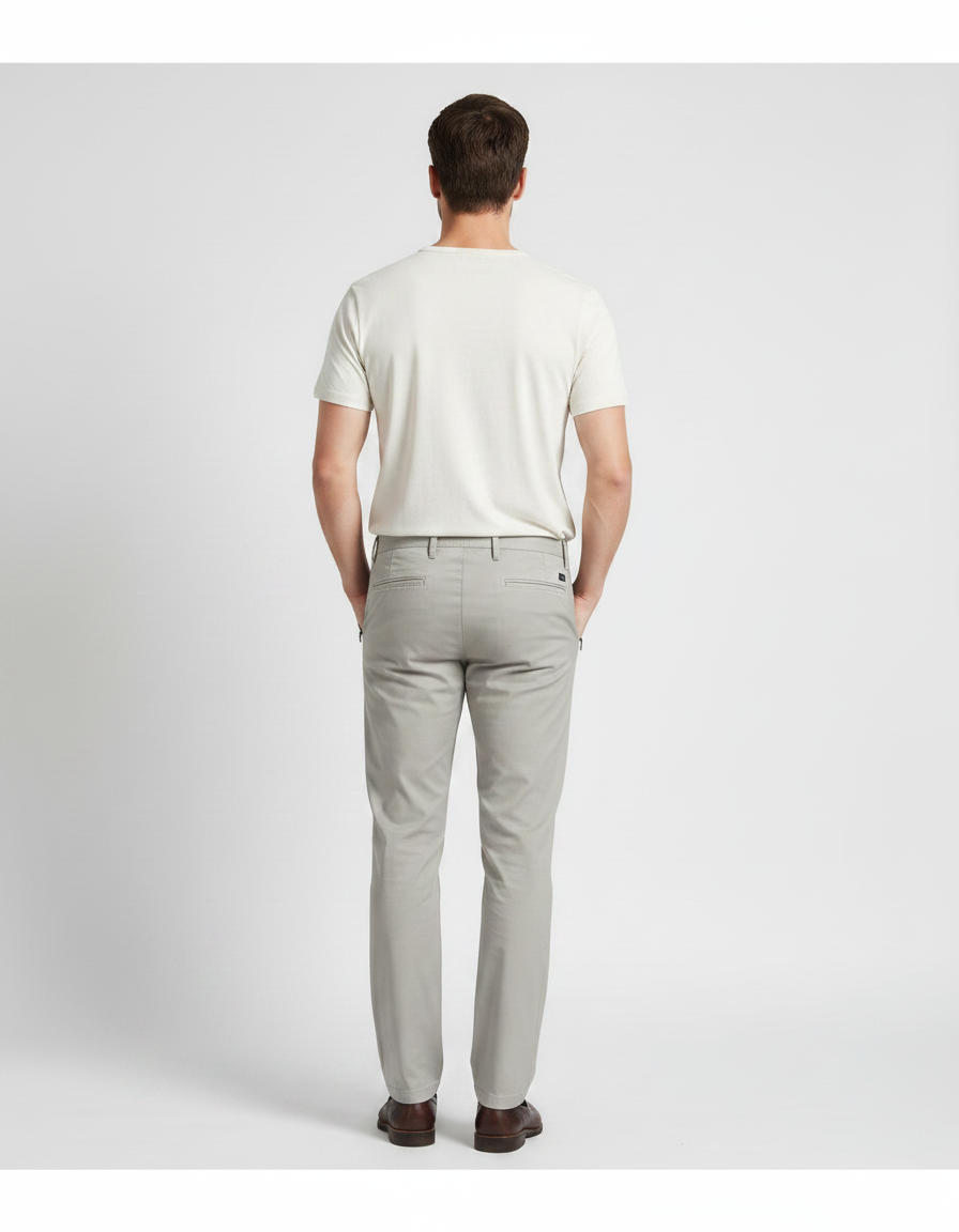 Pantalon Gris Coton Stretch Coupe Droite Décontracté - vue 2
