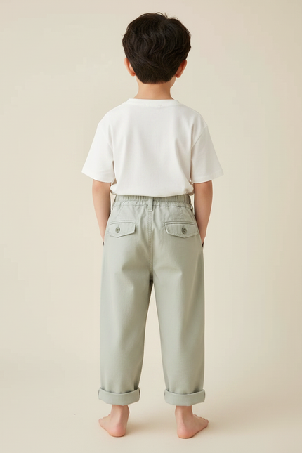 Pantalon Gris Enfant Droit Décontracté Coton Ample - Vert - vue 2
