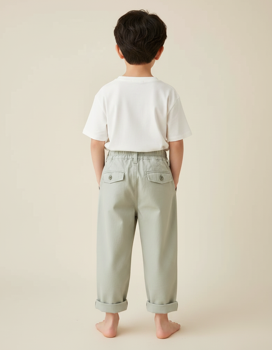 Pantalon Gris Enfant Droit Décontracté Coton Ample - Vert - vue 2