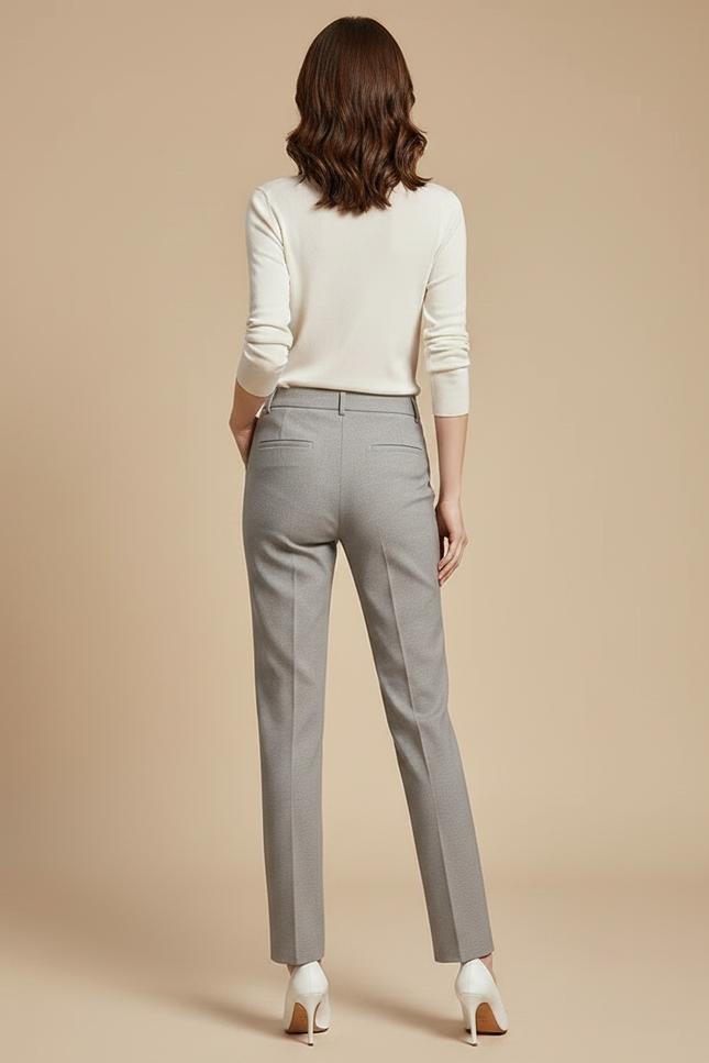 Pantalon Gris Femme Taille Haute - Gabardine - vue 2