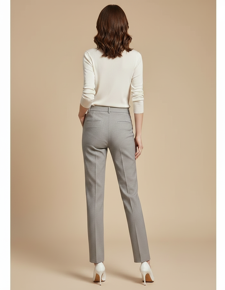 Pantalon Gris Femme Taille Haute - Gabardine - vue 2