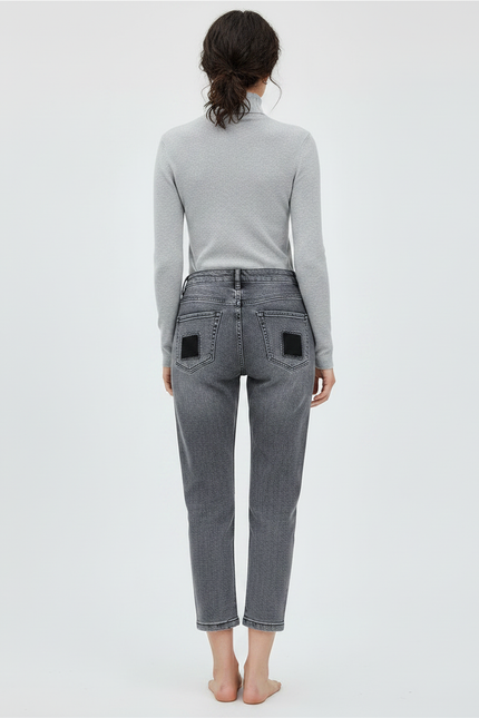 Pantalon Gris Jean Décontracté Patchwork Imprimé Femme - vue 2